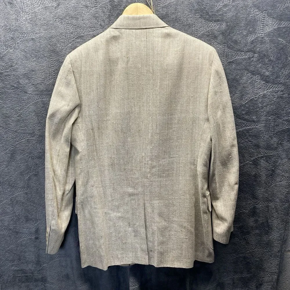 Vintage May D&F Rangoon Blazer Men‎ 40 (S) Matka Silk Beige 2-Button Sport Coat